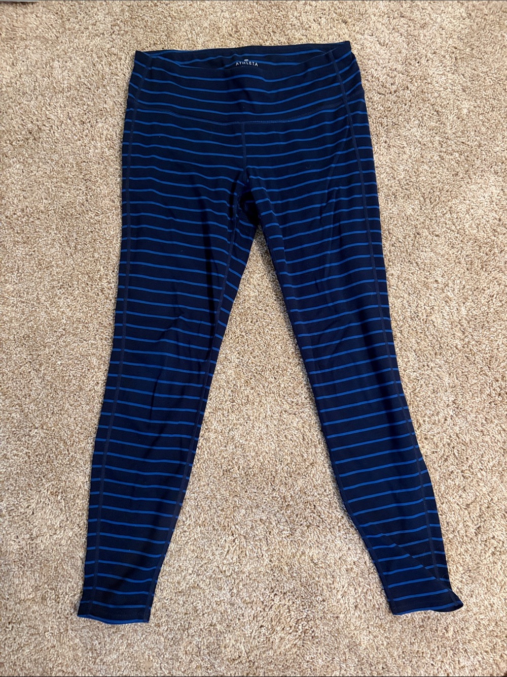 Athleta  Navy and Light Blue Striped Leggings